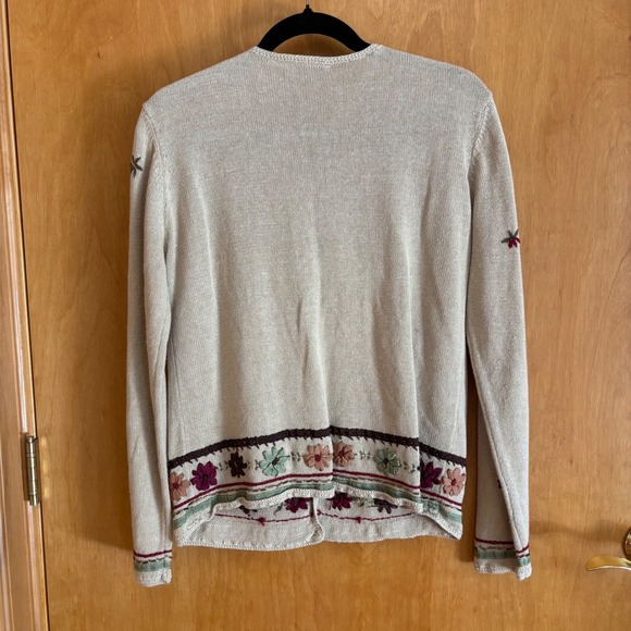 VTG J.Jill Embroidered fall Floral Cardigan Sweater Linen Blend Neutral Small - Picture 4 of 7